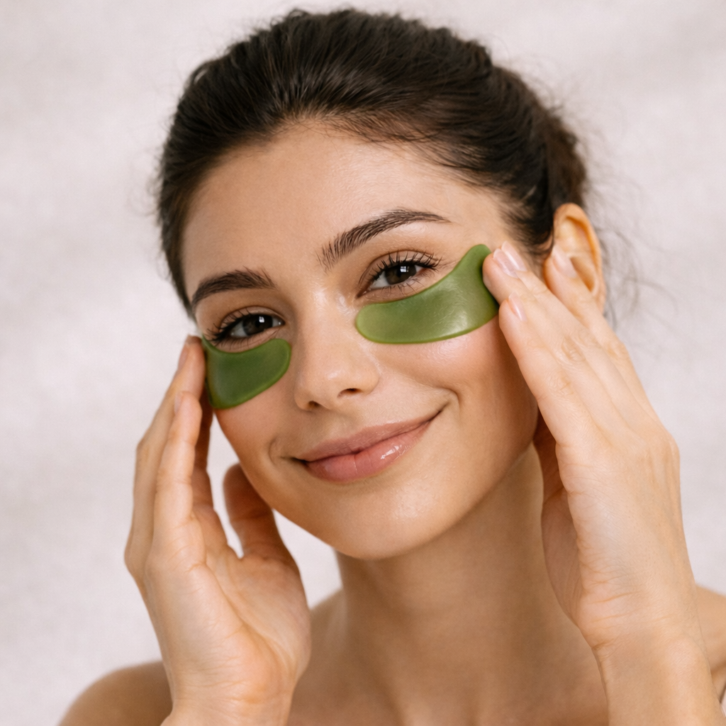 Green hydrogel under eye patches with refreshing cooling