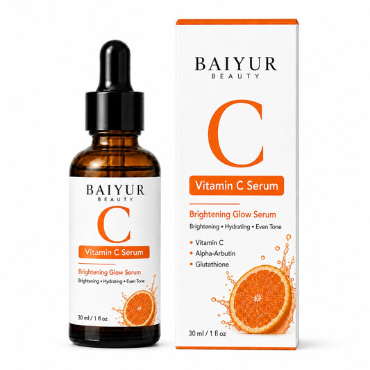 Private label Vitamin C Serum with bottle and paper box packaging by Baiyur Beauty