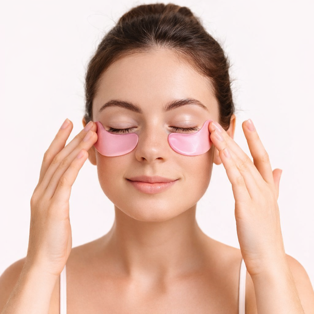 Rose gold hydrogel under eye patches with shimmering cooling texture