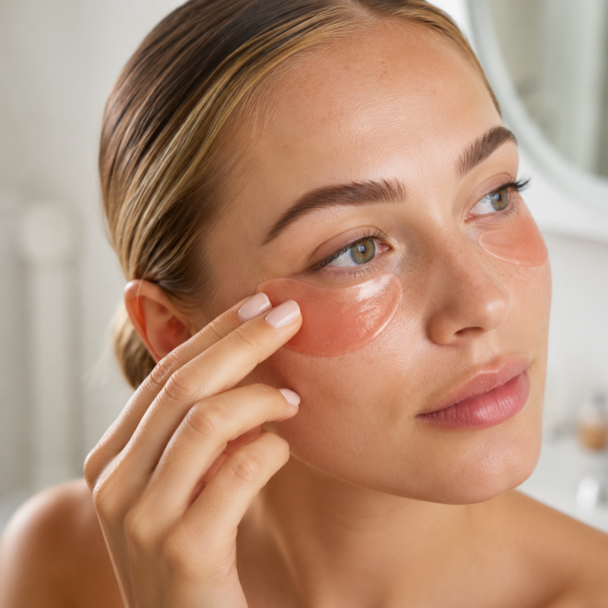 Rose gold hydrogel under eye patches with shimmering cooling texture