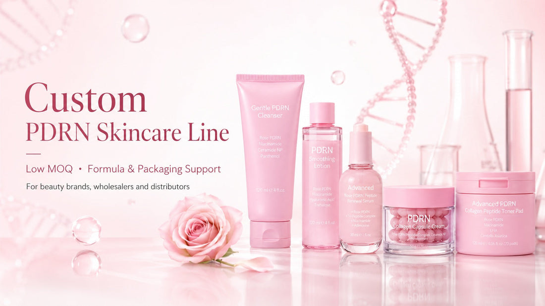 Custom PDRN skincare line with low MOQ formula and packaging support