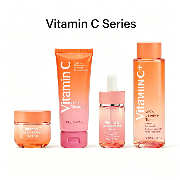 Private label Vitamin C skincare series with cleanser toner serum and face cream