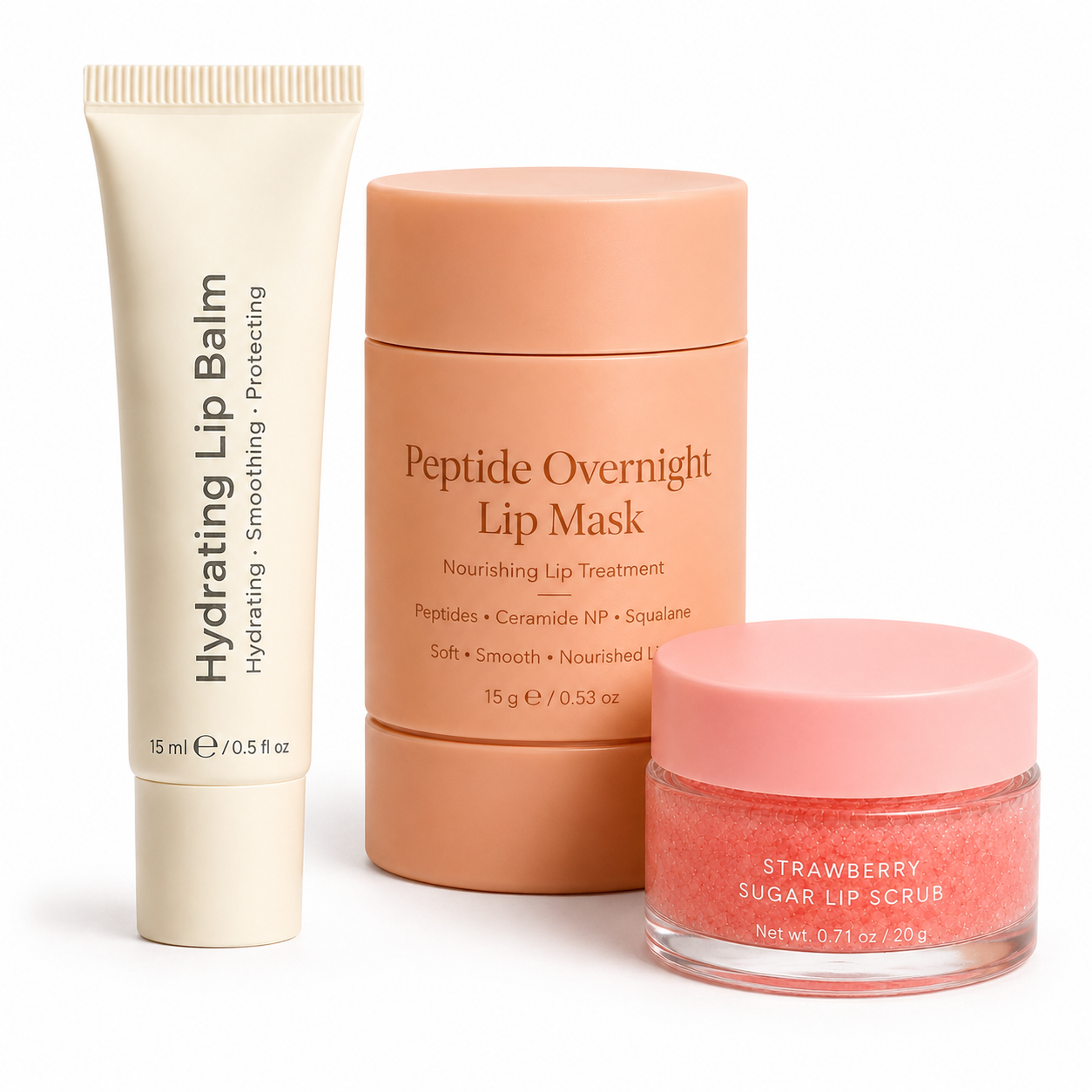 Private label lip care series with lip scrub lip mask and hydrating lip balm