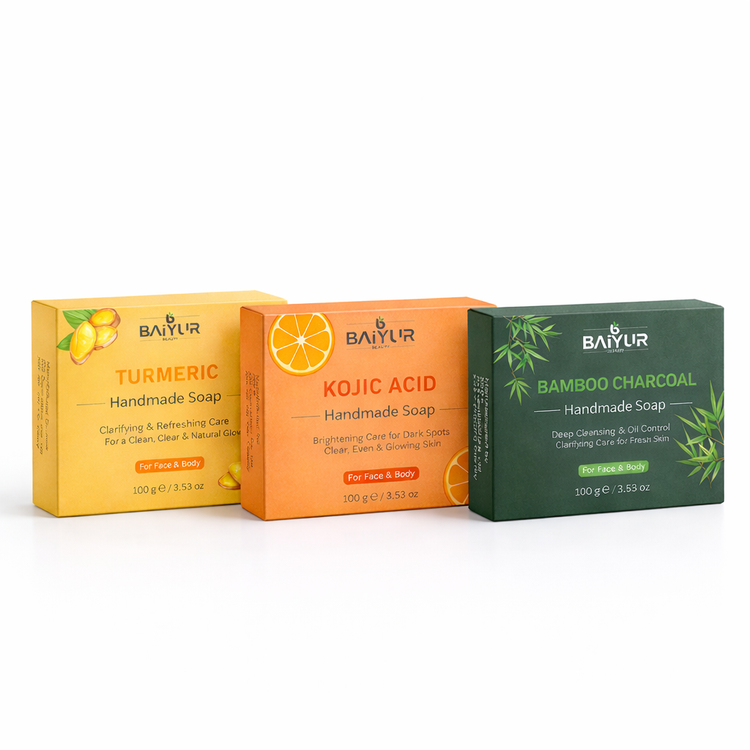 Baiyur turmeric, kojic acid and bamboo charcoal handmade soap boxes for private label skincare brands