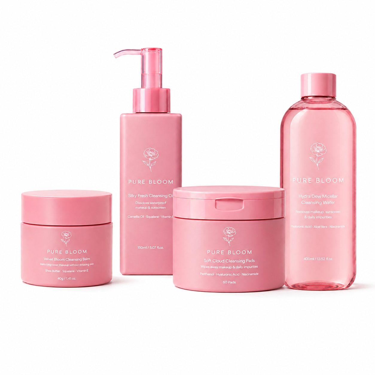 Private label makeup remover series with micellar water cleansing oil balm and pads