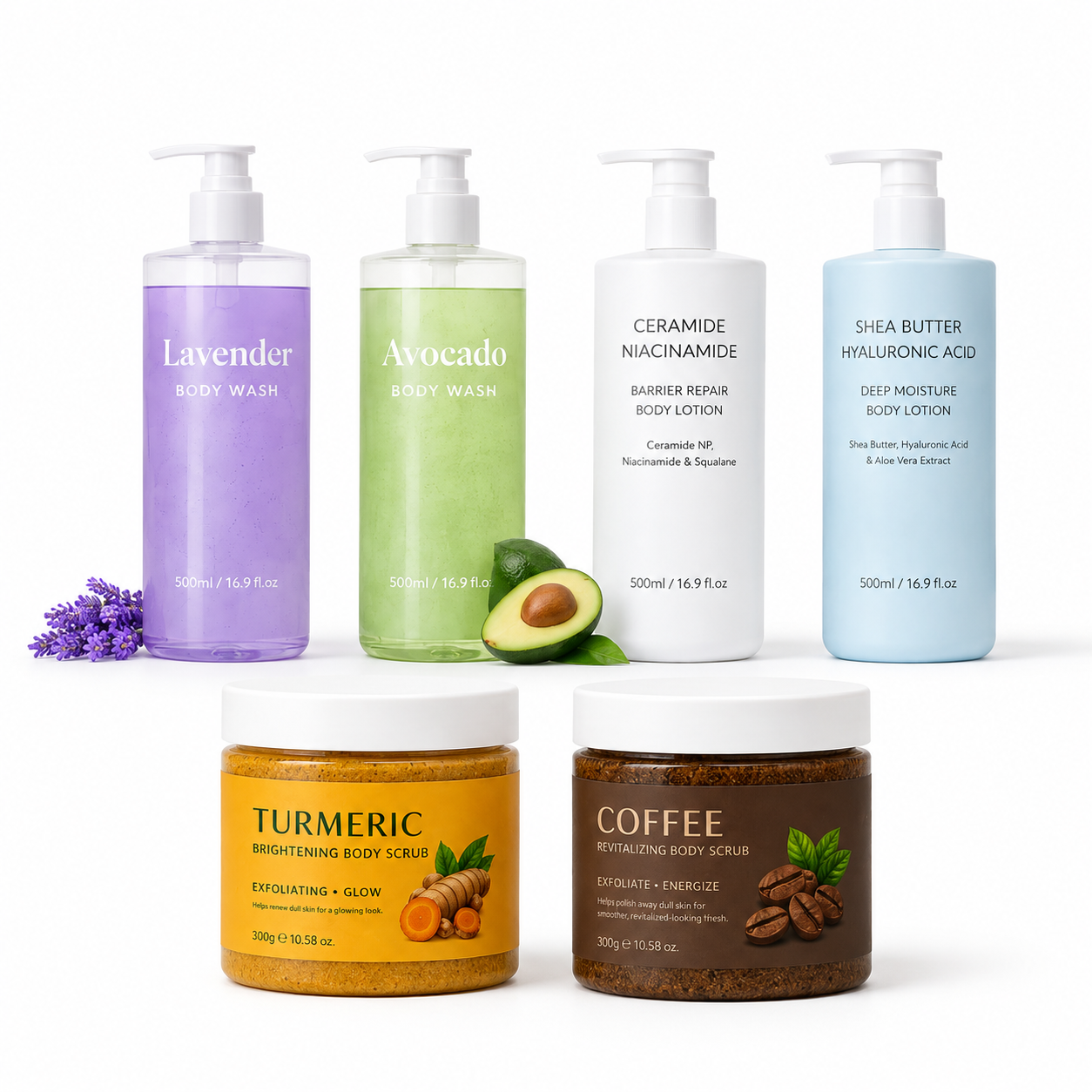Private label body care products including body wash, body lotion, body scrub and foot care products