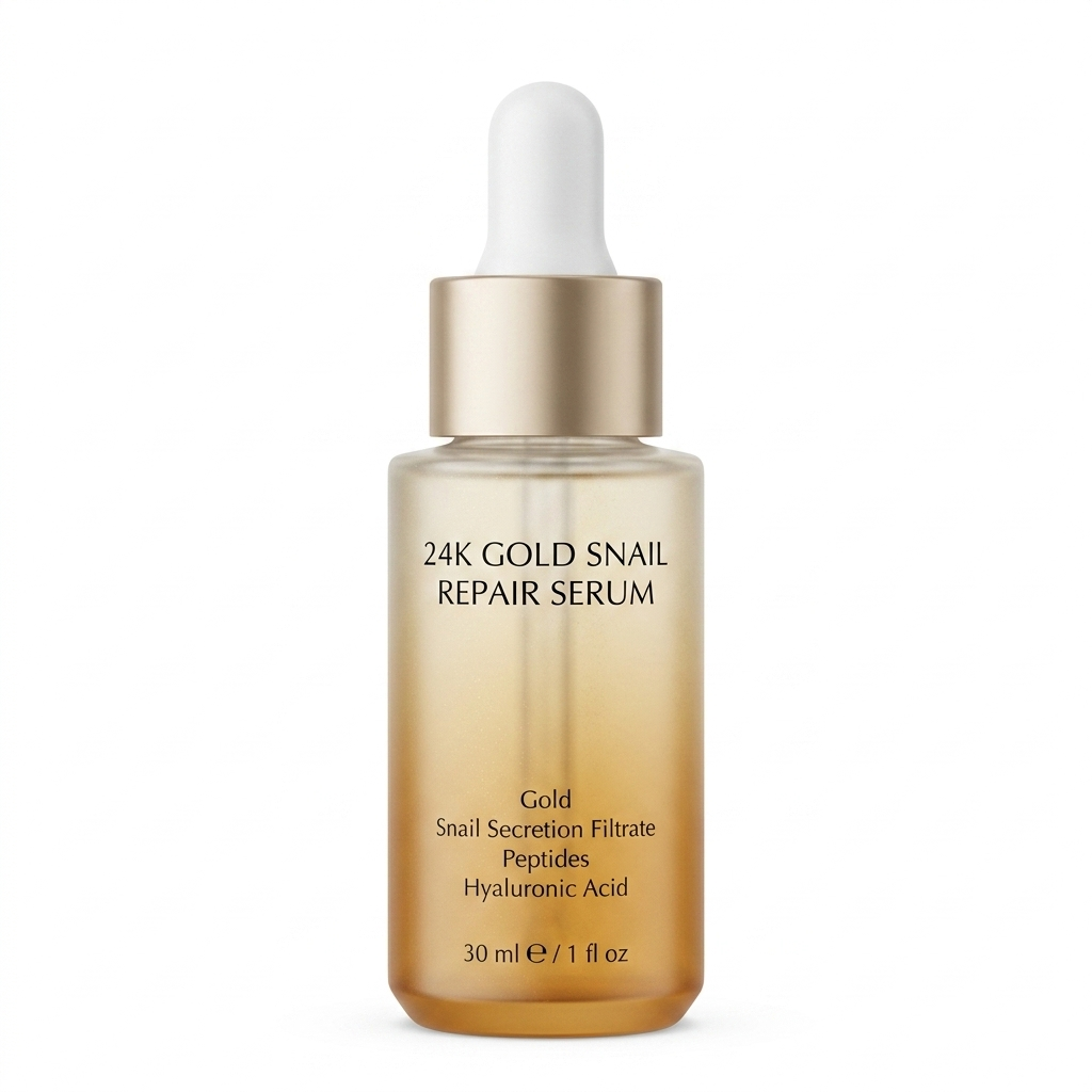 Private Label 24K Gold Snail Repair Serum for Hydration & Skin Renewal Care
