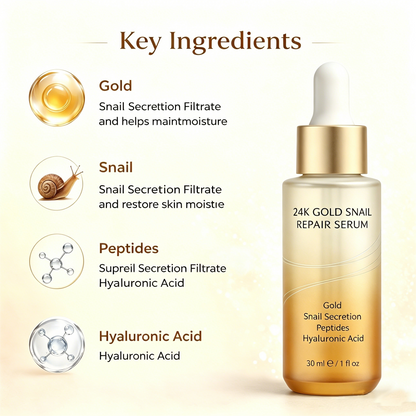 Private Label 24K Gold Snail Repair Serum for Hydration & Skin Renewal Care