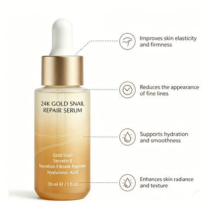 Private Label 24K Gold Snail Repair Serum for Hydration & Skin Renewal Care