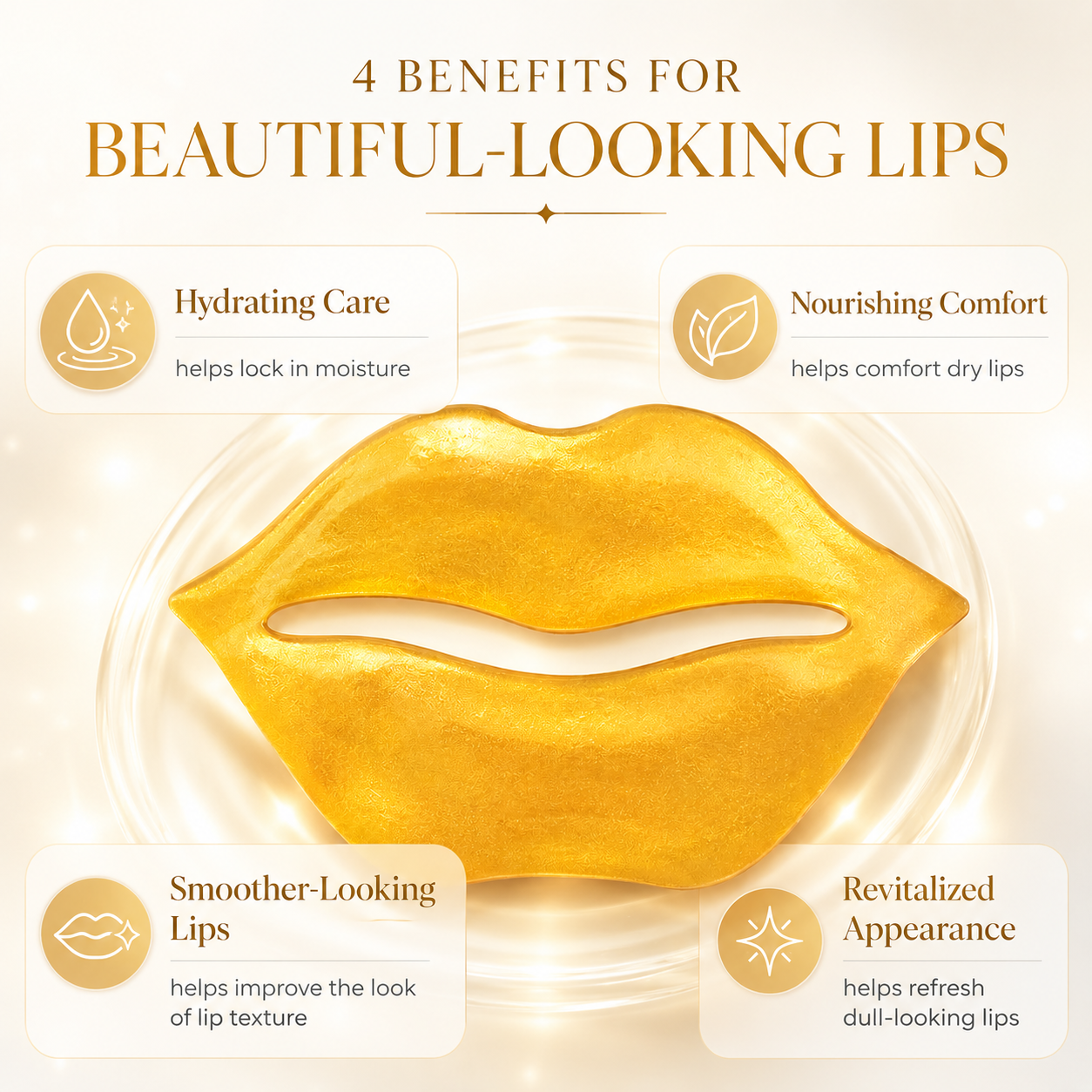 Gold collagen lip mask benefits for hydrated, soft and smooth-looking lips