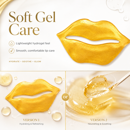 Close-up of gold collagen lip mask hydrogel texture