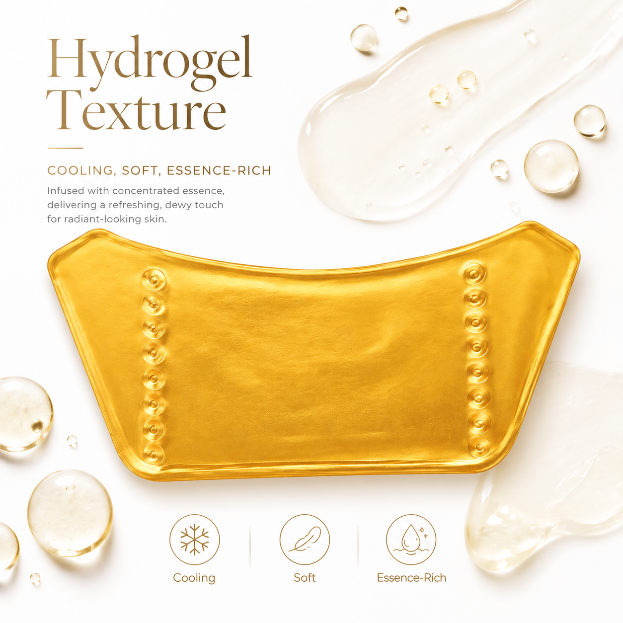 Gold-look neck hydrogel mask texture detail for private label skincare product