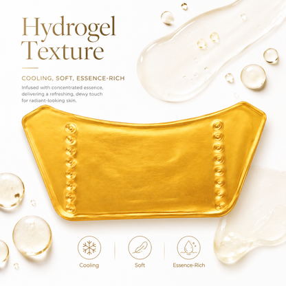 Gold-look neck hydrogel mask texture detail for private label skincare product