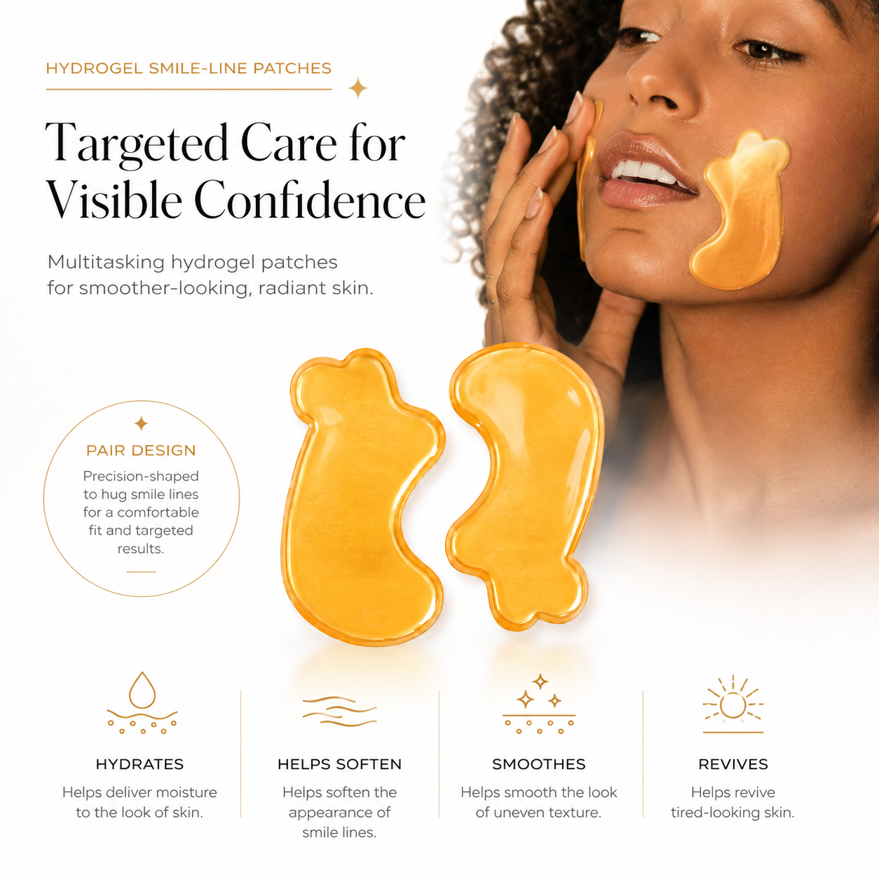Gold collagen smile line mask benefits for hydrated and smooth-looking facial skin