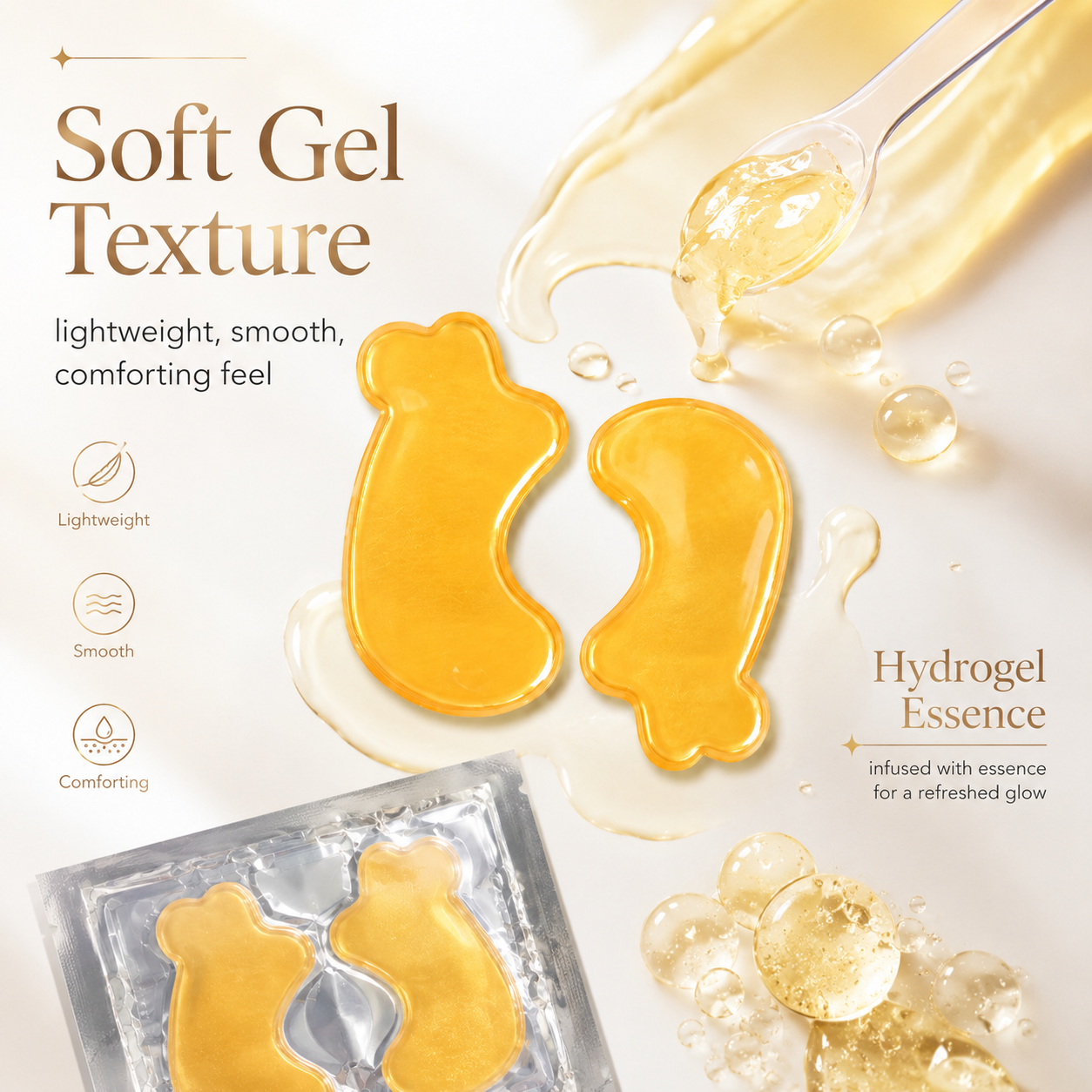 Close-up of gold collagen smile line mask hydrogel texture