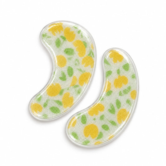 Bloom Party custom printed nonwoven hydrogel eye patches with yellow floral design
