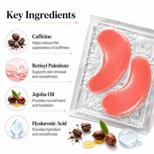 Caffeine hydrogel eye mask with caffeine retinyl palmitate jojoba oil and hyaluronic acid