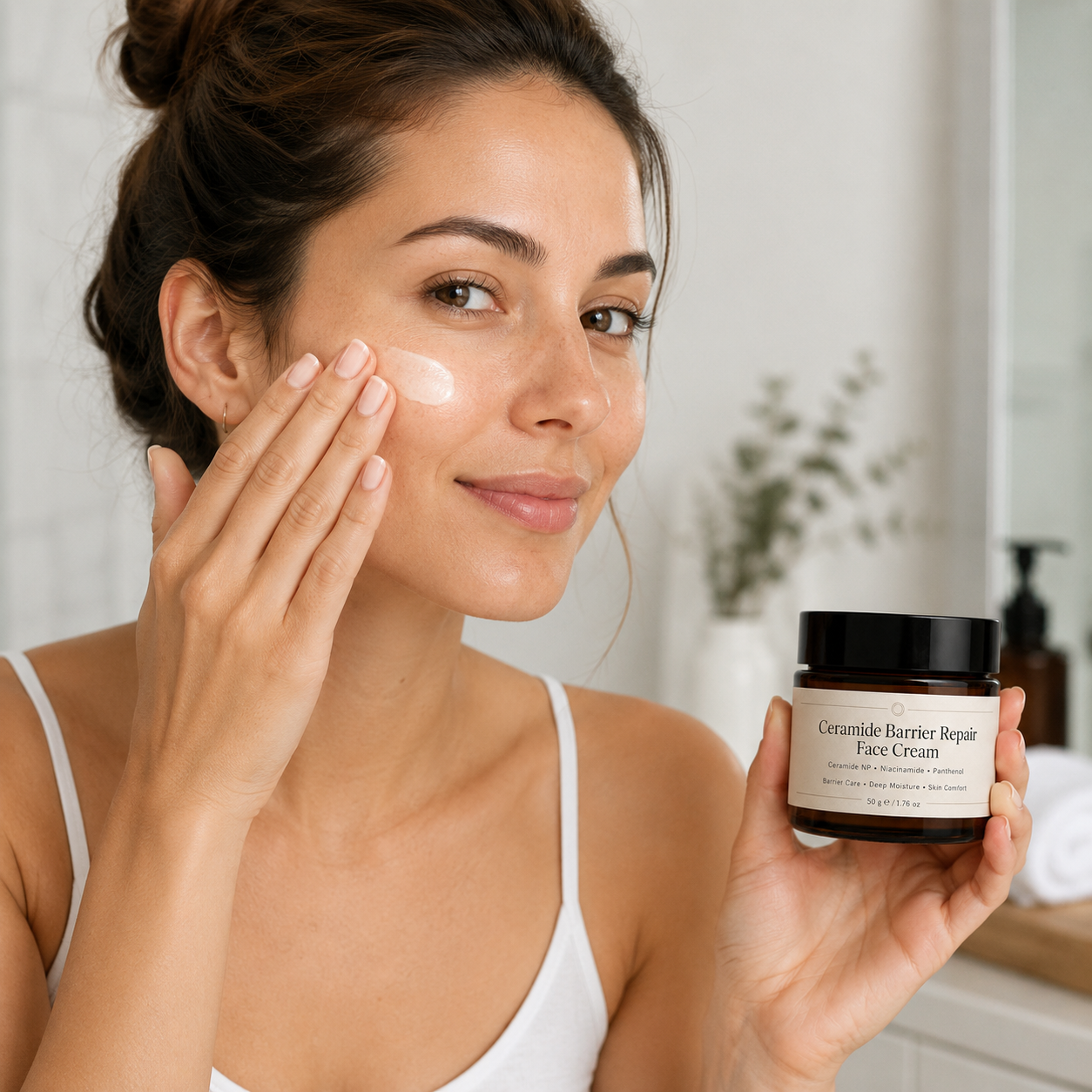 Ceramide barrier repair face cream used in a daily skincare routine
