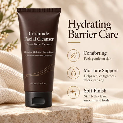 Hydrating Ceramide Facial Cleanser with comfort, moisture support and soft skin finish benefits for everyday facial cleansing.
