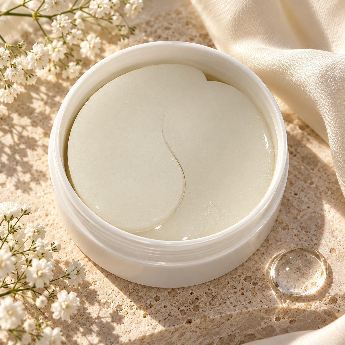 Ceramide Peptide Hydrogel Under Eye Patches in an elegant moisturizing skincare setting
