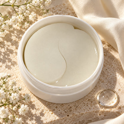 Ceramide Peptide Hydrogel Under Eye Patches in an elegant moisturizing skincare setting
