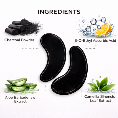 Charcoal hydrogel eye mask with charcoal vitamin C derivative aloe and green tea extract
