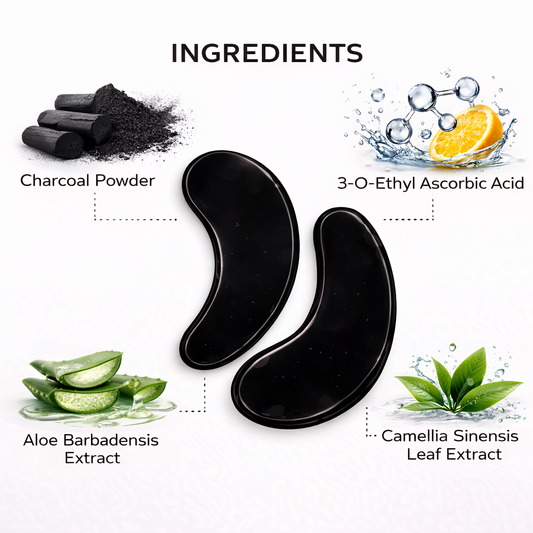 Charcoal hydrogel eye mask with charcoal vitamin C derivative aloe and green tea extract