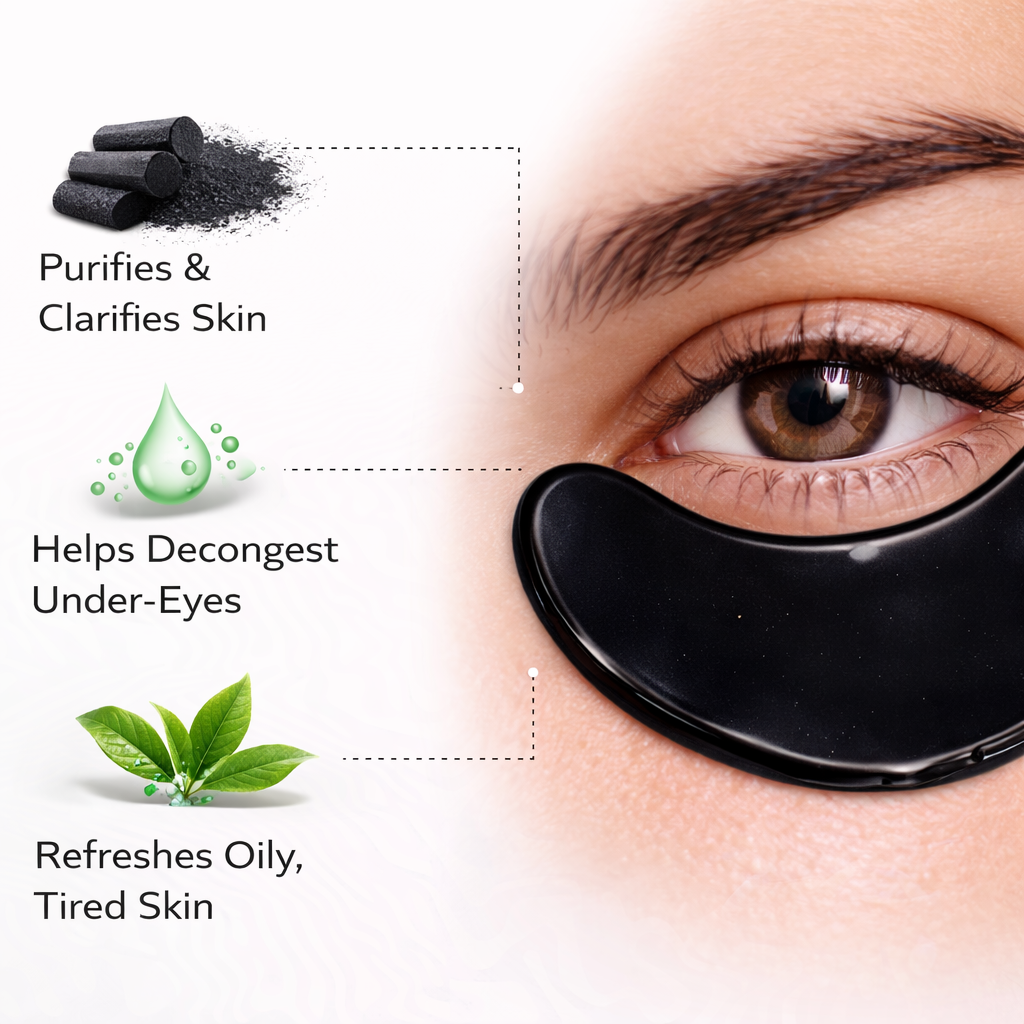 Purifying and refreshing charcoal under eye patches for tired-looking eyes