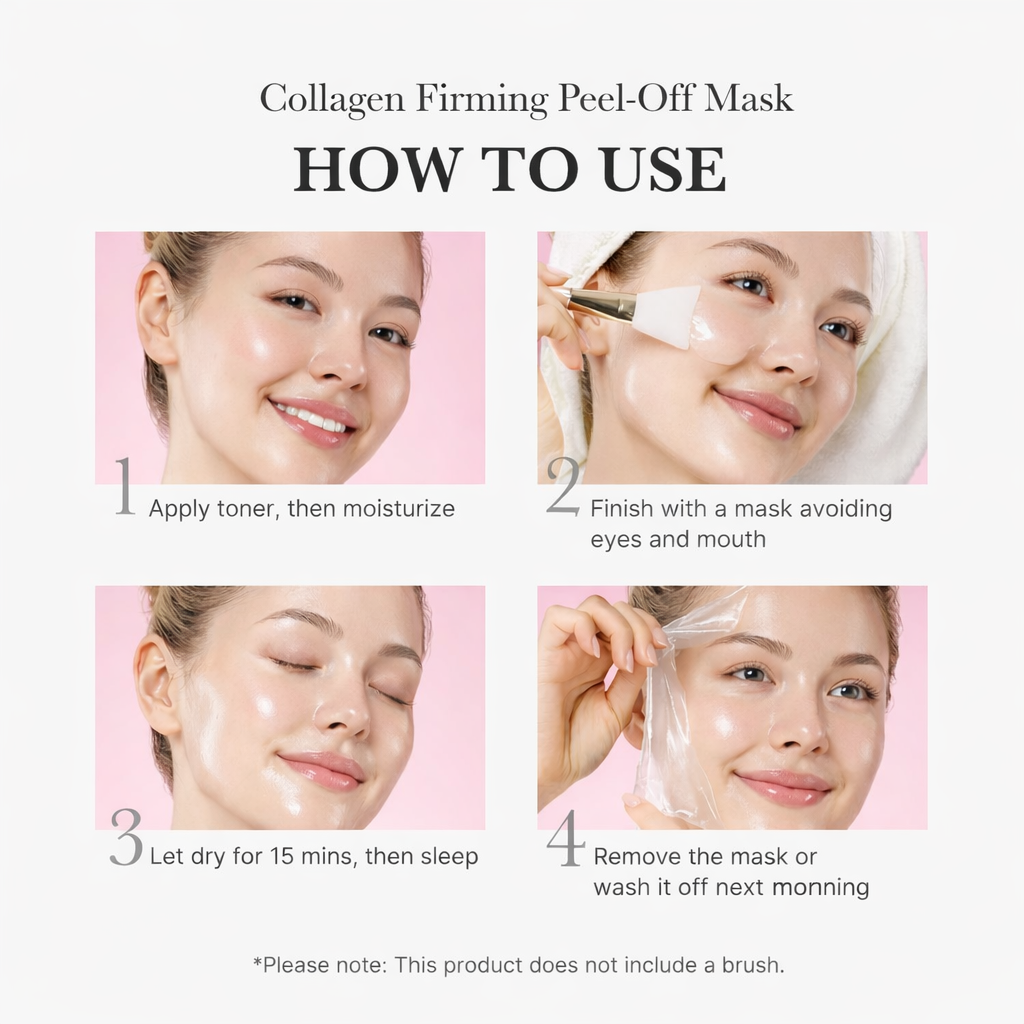 Model applying collagen peel-off mask for pore cleansing skincare routine