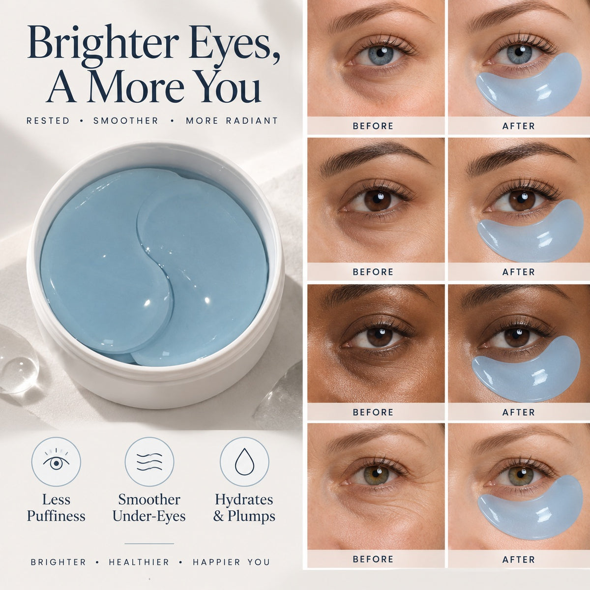 Copper Peptide Retinol Hydrogel Eye Patches before and after under-eye appearance comparison