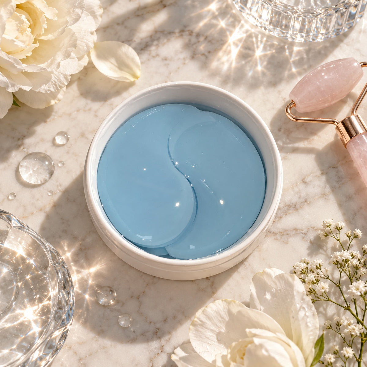 Copper Peptide Retinol Hydrogel Under Eye Patches in a luxury skincare setting
