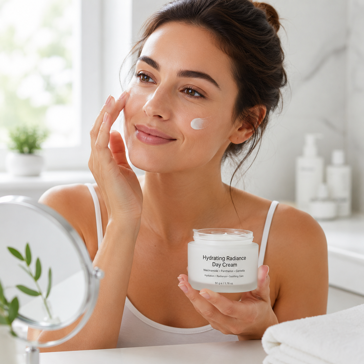 Hydrating day cream used in morning skincare routine before sunscreen