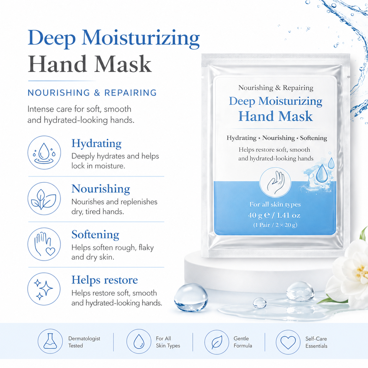 Deep Moisturizing Hand Mask benefits for soft hydrated looking hands