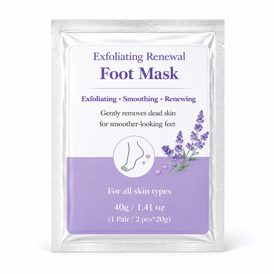 Lavender exfoliating foot mask packaging for private label skincare