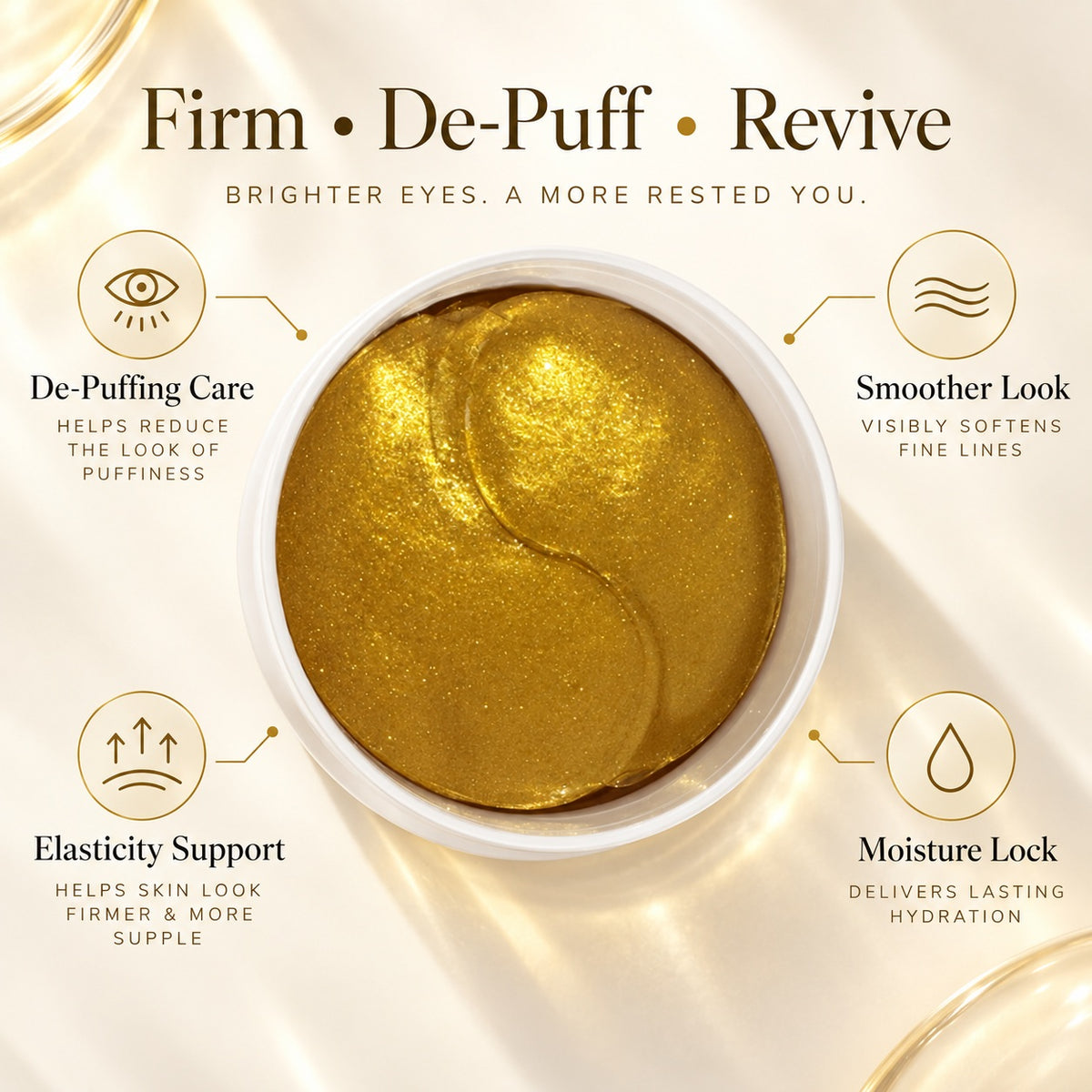 Gold Hydrogel Eye Patches designed to moisturize, de-puff and revive tired-looking under eyes