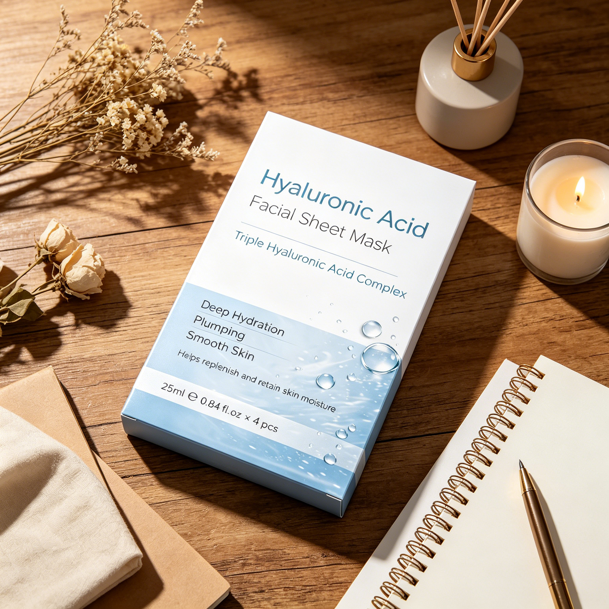 Custom retail box design for hyaluronic acid hydrating sheet mask