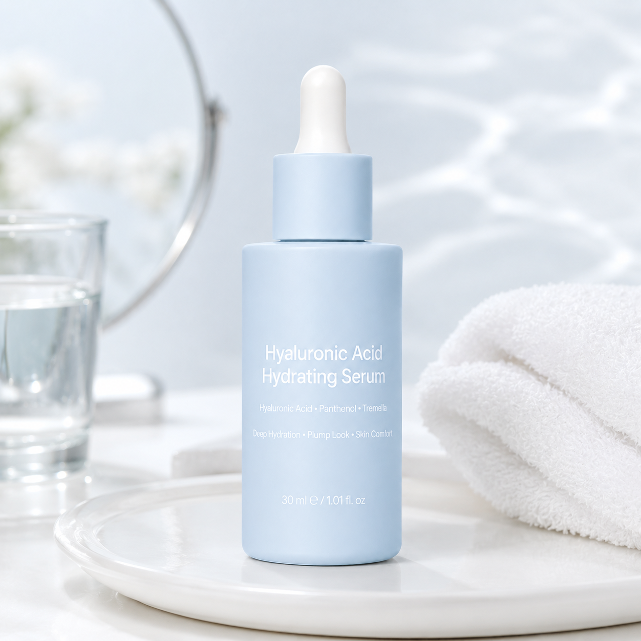 Hyaluronic acid hydrating serum used in daily skincare routine
