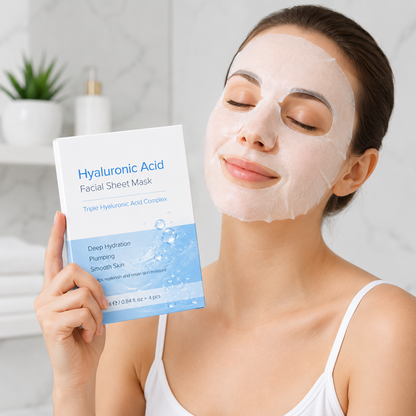 Hyaluronic acid sheet mask used in daily moisturizing skincare routine