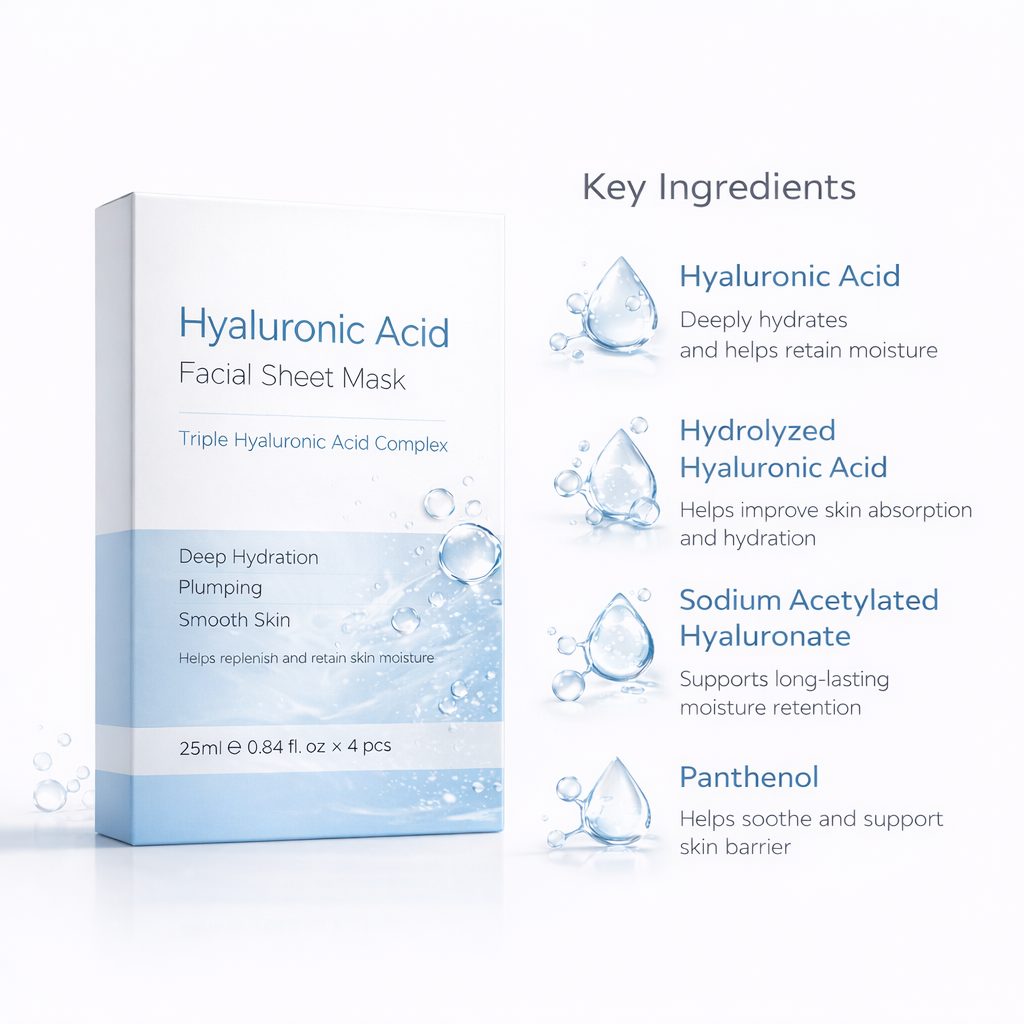 Hyaluronic acid sheet mask key ingredients with panthenol aloe vera and glycerin