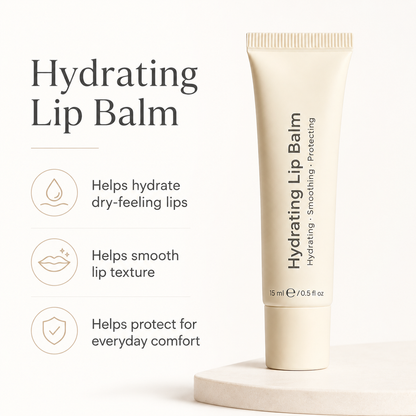 Hydrating Lip Balm benefits showing hydration, smoothing and protection for lips