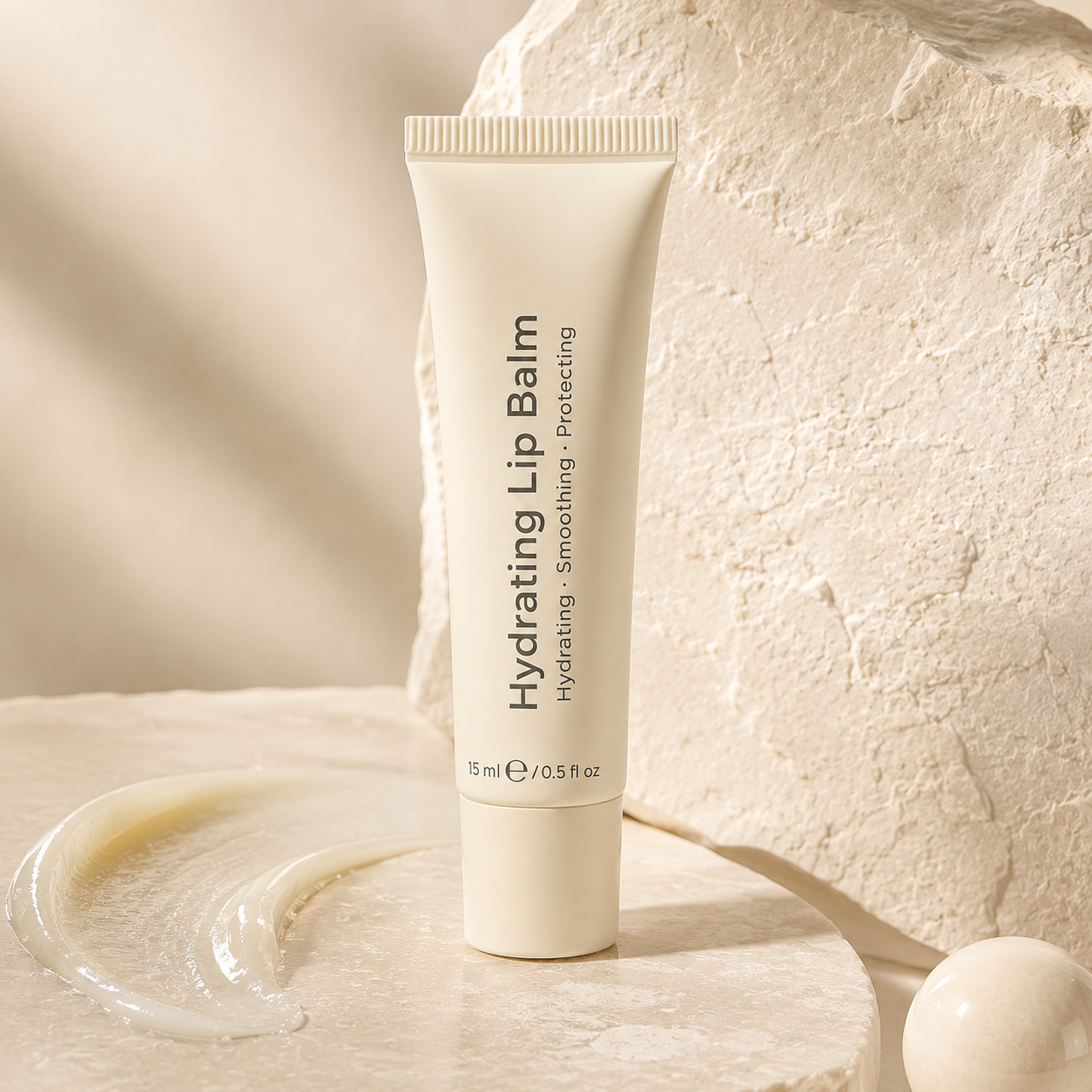 Hydrating Lip Balm transparent jelly texture with glossy peach pink finish