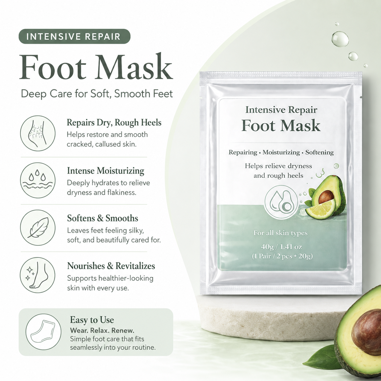 Intensive Repair Foot Mask benefits for dry rough heels