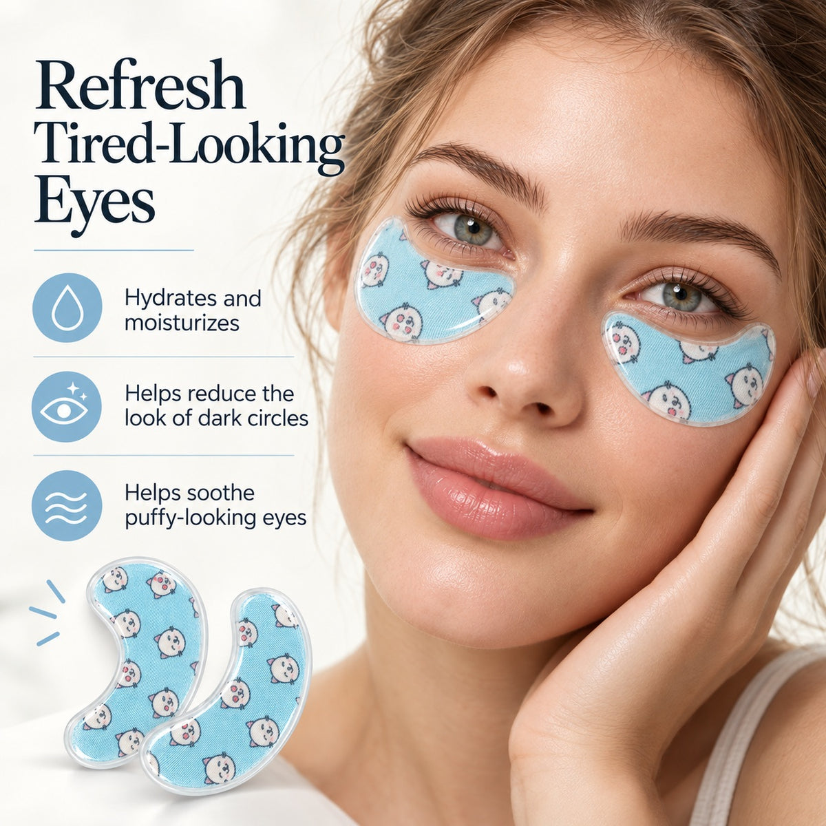 Kitty Fun hydrogel eye patches designed to hydrate and refresh tired-looking eyes