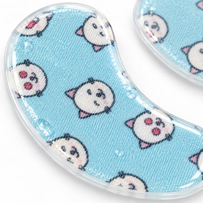 Close-up of Kitty Fun printed nonwoven eye patch texture and transparent hydrogel layer