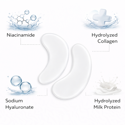 Milky white hydrogel eye mask with niacinamide hyaluronic acid collagen and milk protein