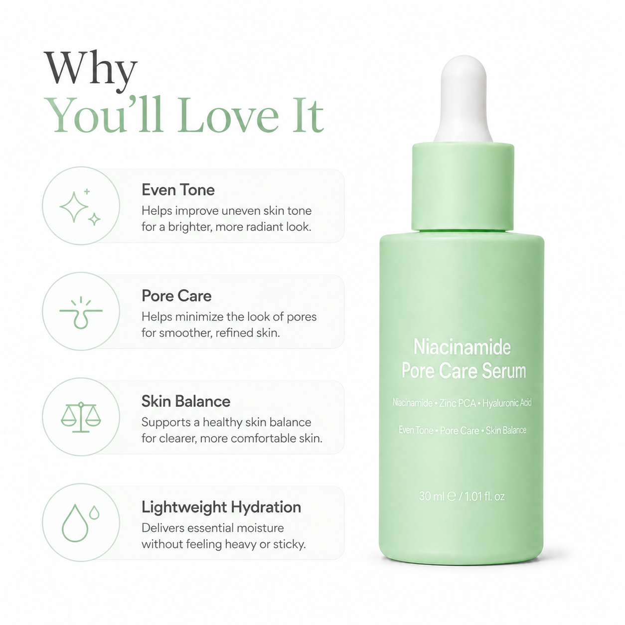 Niacinamide pore care serum for refined-looking pores and lightweight hydration