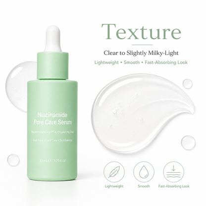 Niacinamide serum clear to slightly milky-light texture