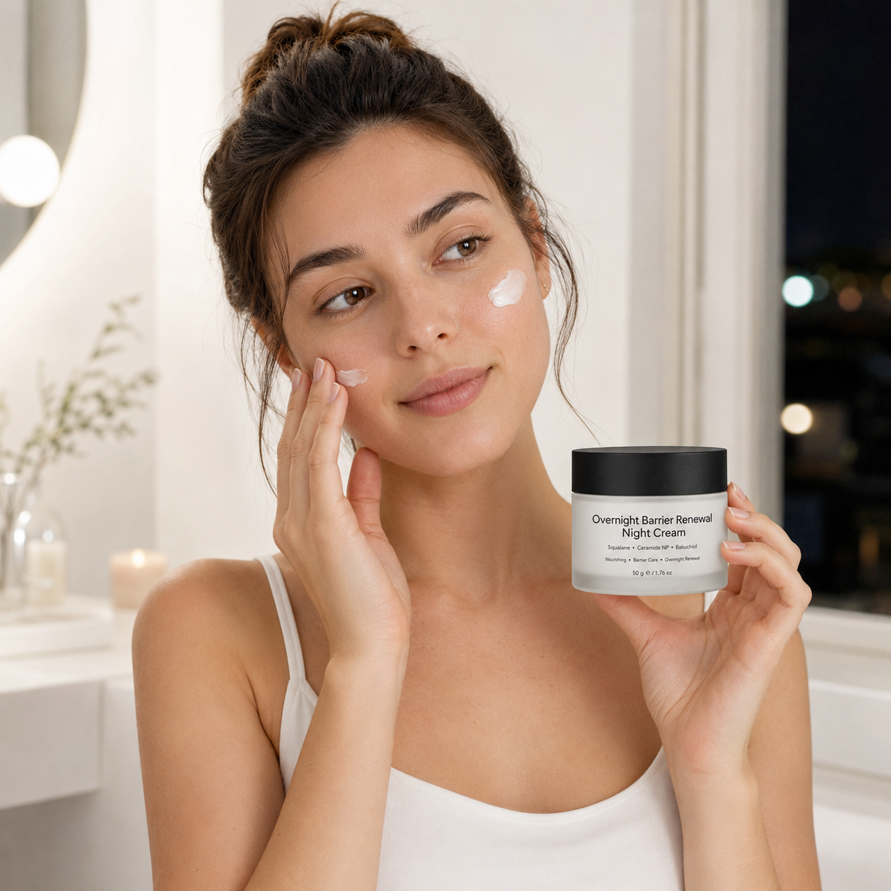 Overnight night cream used as the last step of evening skincare routine
