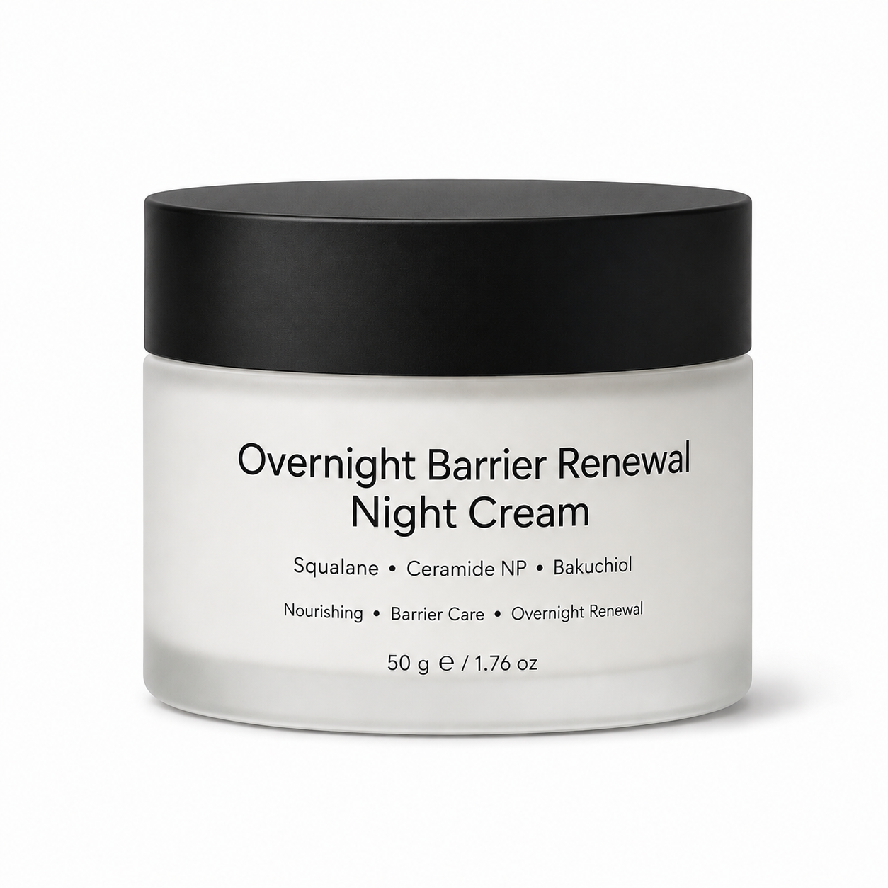 Overnight barrier renewal night cream with squalane ceramide NP and bakuchiol for private label skincare brands