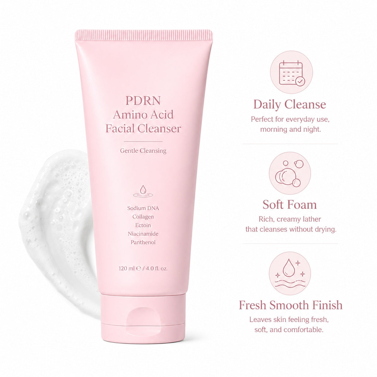 PDRN facial cleanser with gentle cleansing, creamy foam and a comfortable after-feel